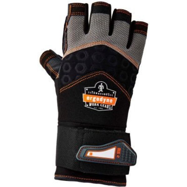 Ergodyne ProFlex 910 Half-Finger Impact Gloves, w/ Wrist Support, Black, XL, 17712 17715